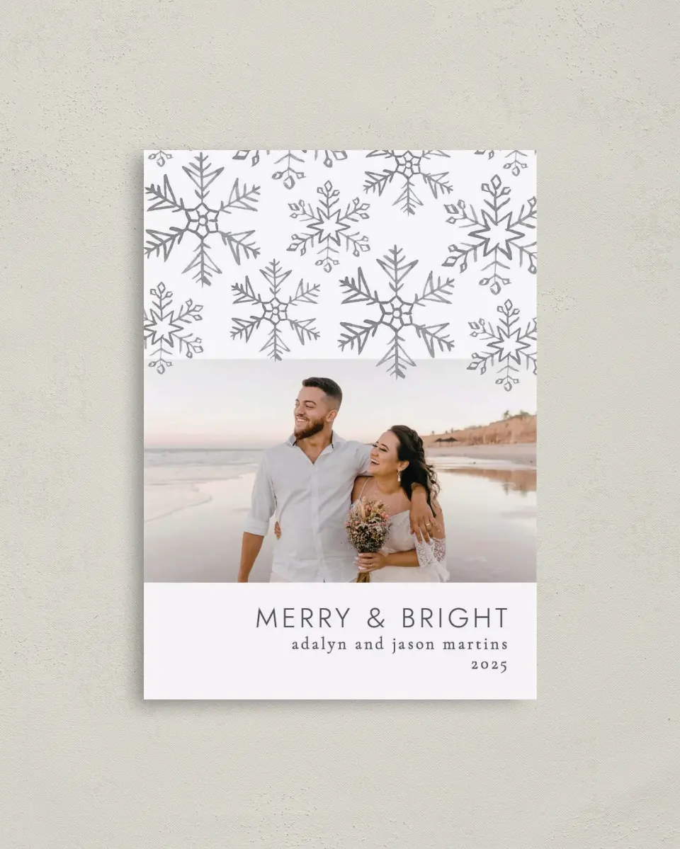 This is a 4" x 5.6" Christmas Card called Falling Snow printed in full color on Premium Smooth paper