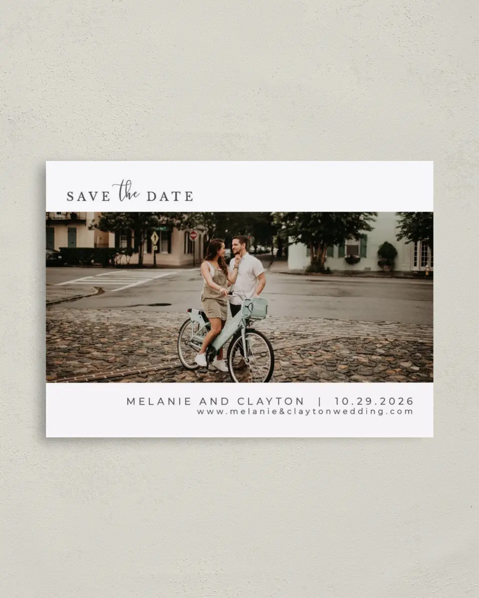 This is a 4" x 5.6" Save the Date Postcard called Natural Love printed in full color on Soft Touch Finish paper