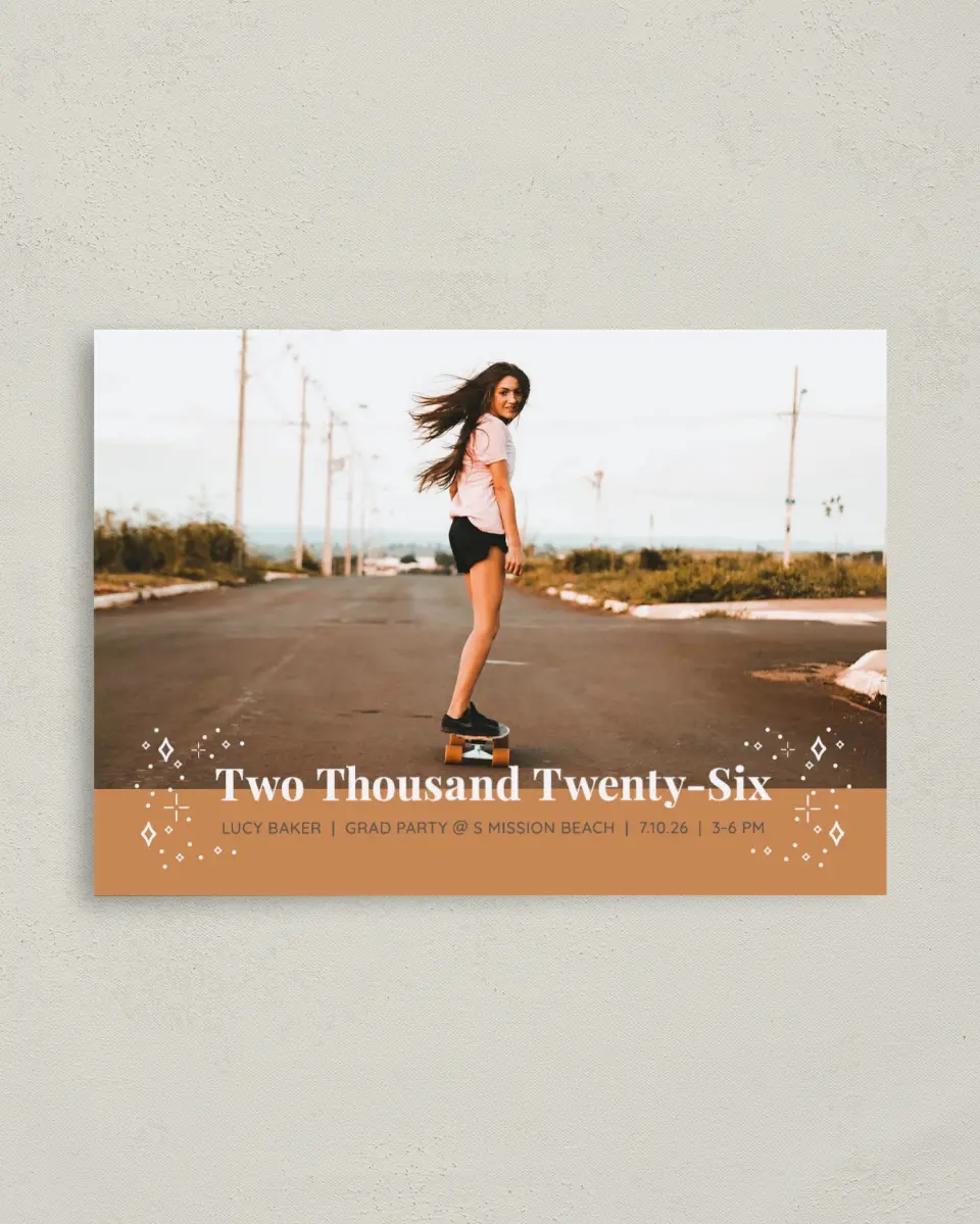This is a 4" x 5.6" Graduation Announcement Postcard called Recorded Year printed in full color on Soft Touch Finish paper