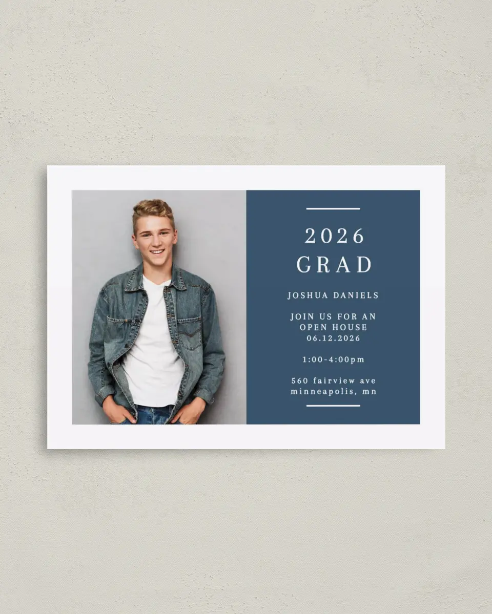 This is a 4" x 5.6" Graduation Announcement Postcard called Sweet Invitation printed in full color on Soft Touch Finish paper