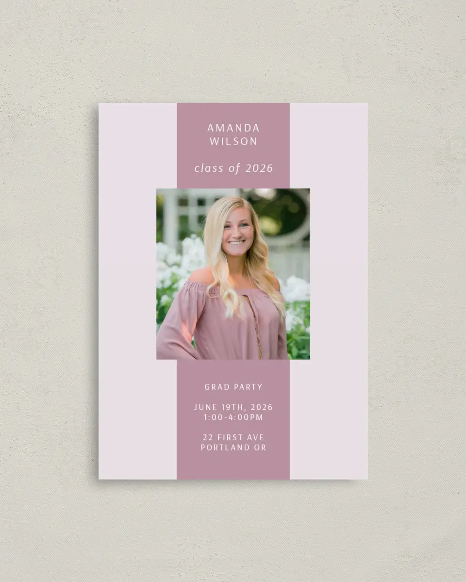 This is a 4" x 5.6" Graduation Announcement Postcard called Broad Stripe printed in full color on Soft Touch Finish paper