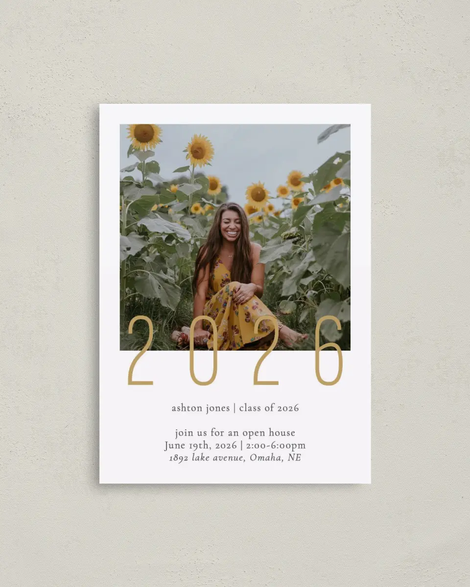 This is a 4" x 5.6" Graduation Announcement Postcard called Extraordinary Year printed in full color on Soft Touch Finish paper