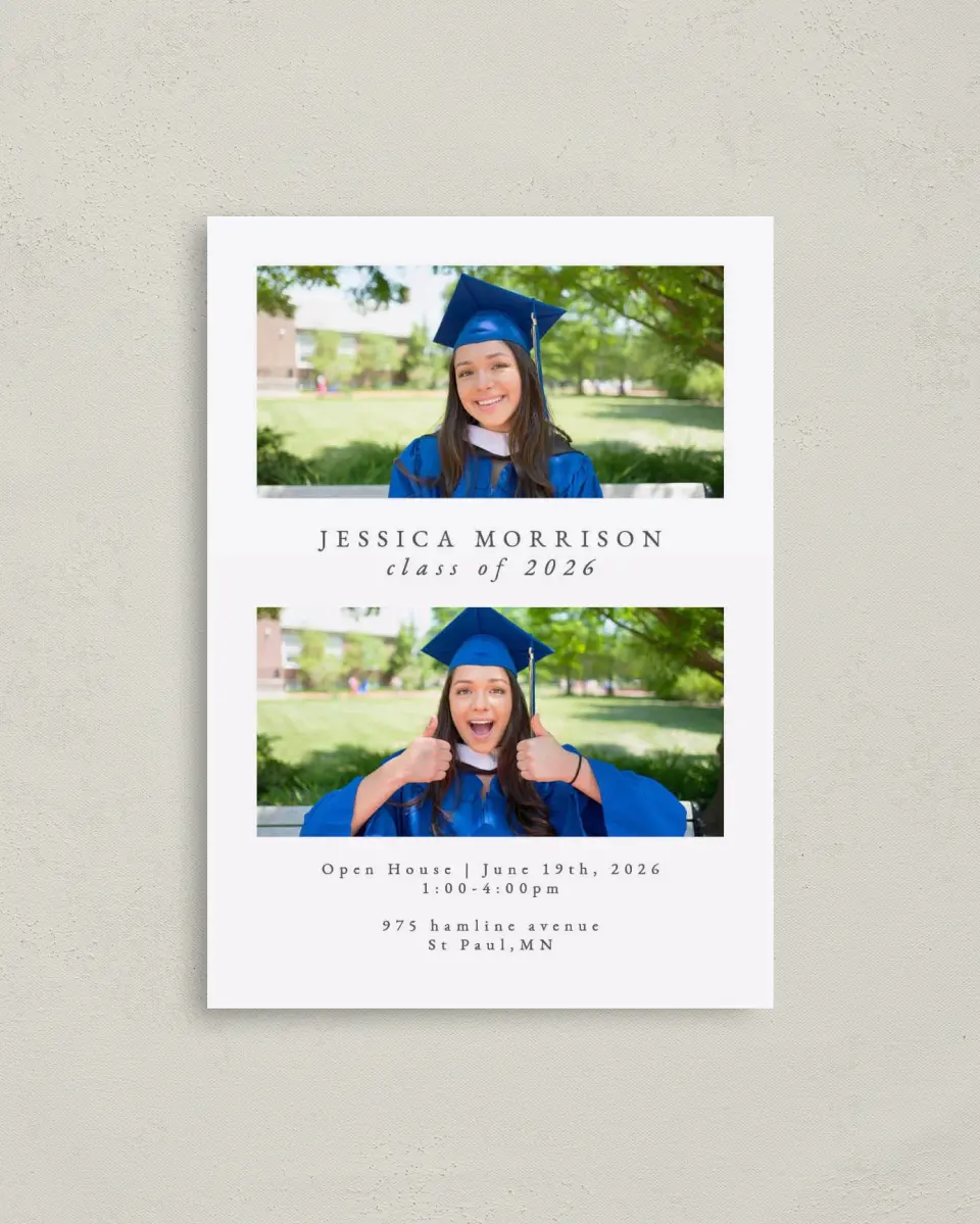 This is a 4" x 5.6" Graduation Announcement Postcard called Honored Scholar printed in full color on Soft Touch Finish paper