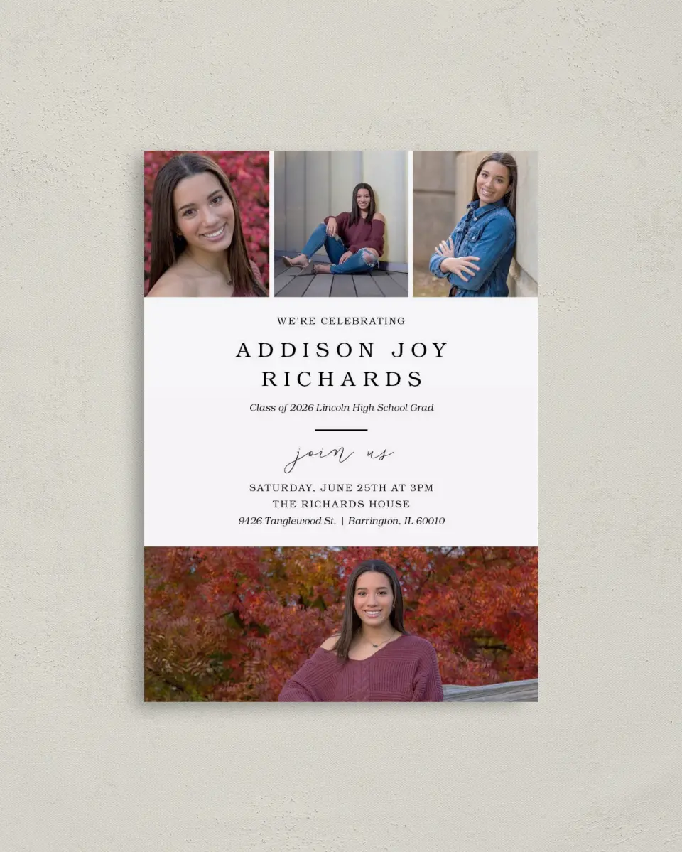 This is a 4" x 5.6" Graduation Announcement Postcard called Proud Moment printed in full color on Soft Touch Finish paper