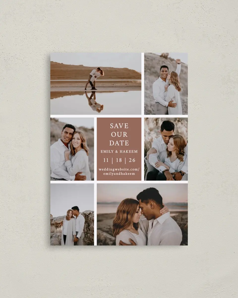This is a 4" x 5.6" Save the Date Postcard called Timeless Truth printed in full color on Soft Touch Finish paper