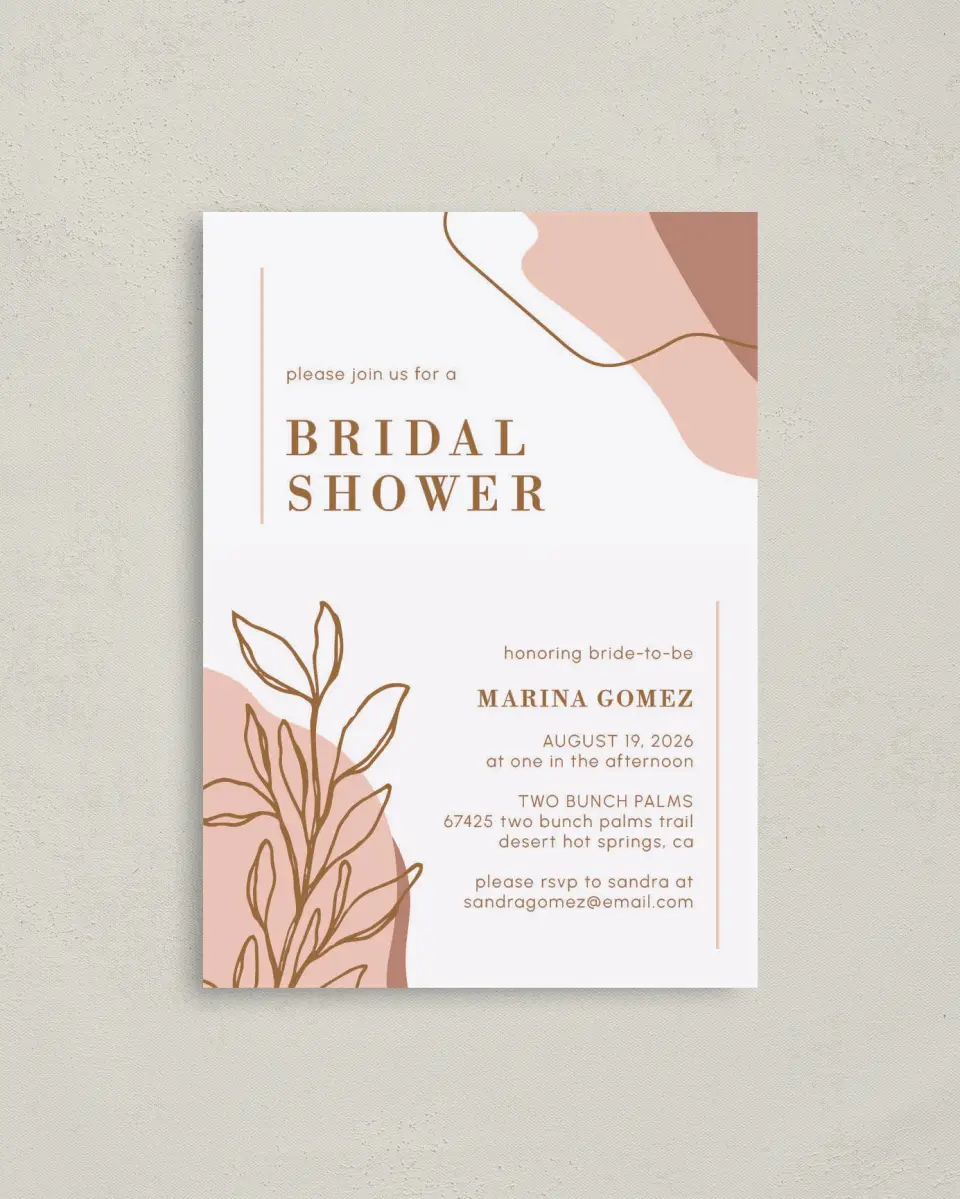This is a 4" x 5.6" Bridal Shower Invitation Postcard called Contemporary Miss printed in full color with Silver foil on Soft Touch Finish paper