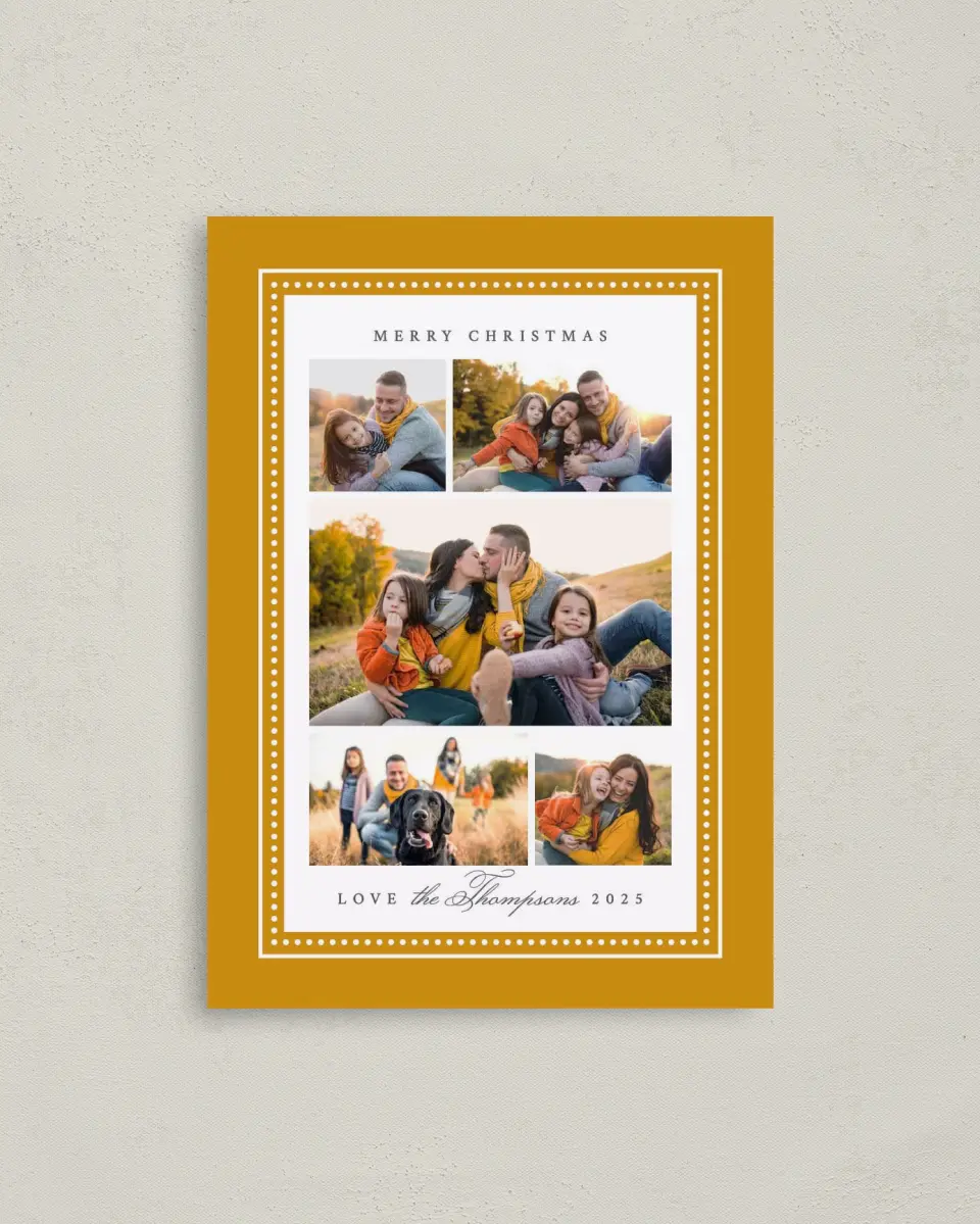 This is a 4" x 5.6" Christmas Card called Festive Border printed in full color on Premium Smooth paper