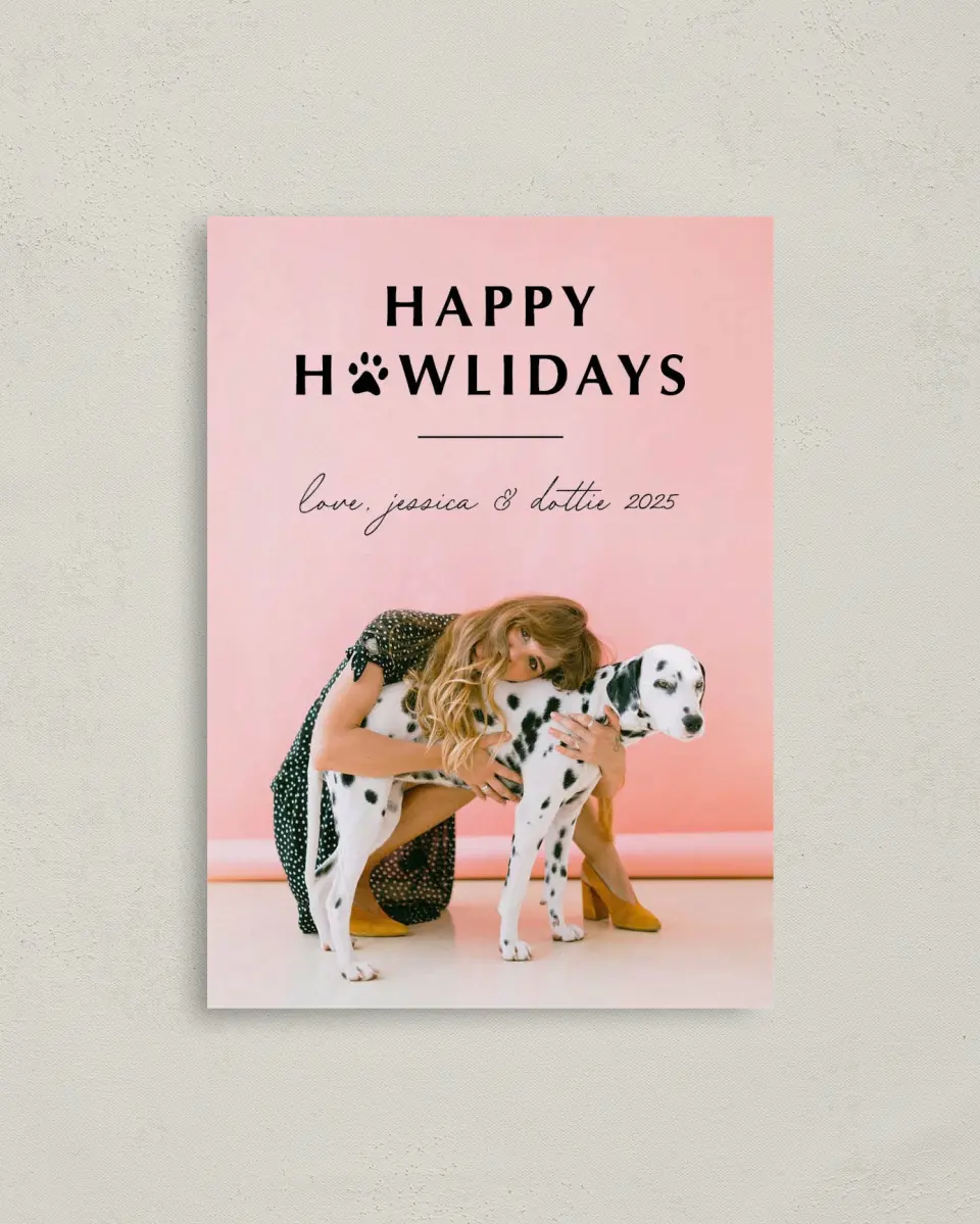 This is a 4" x 5.6" Christmas Card called Howlidays printed in full color on Premium Smooth paper