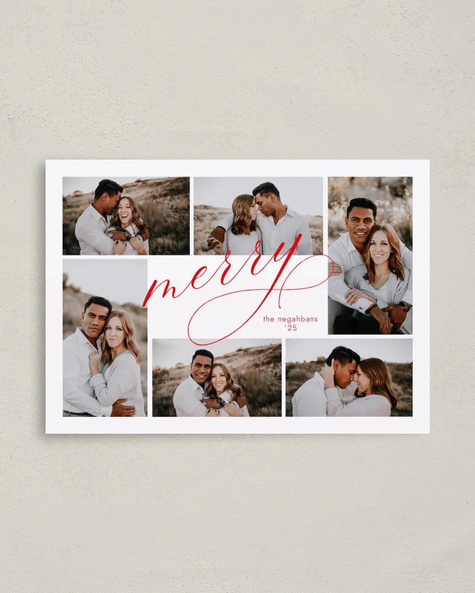 This is a 4" x 5.6" Christmas Card called Merry Collage printed in full color on Premium Smooth paper