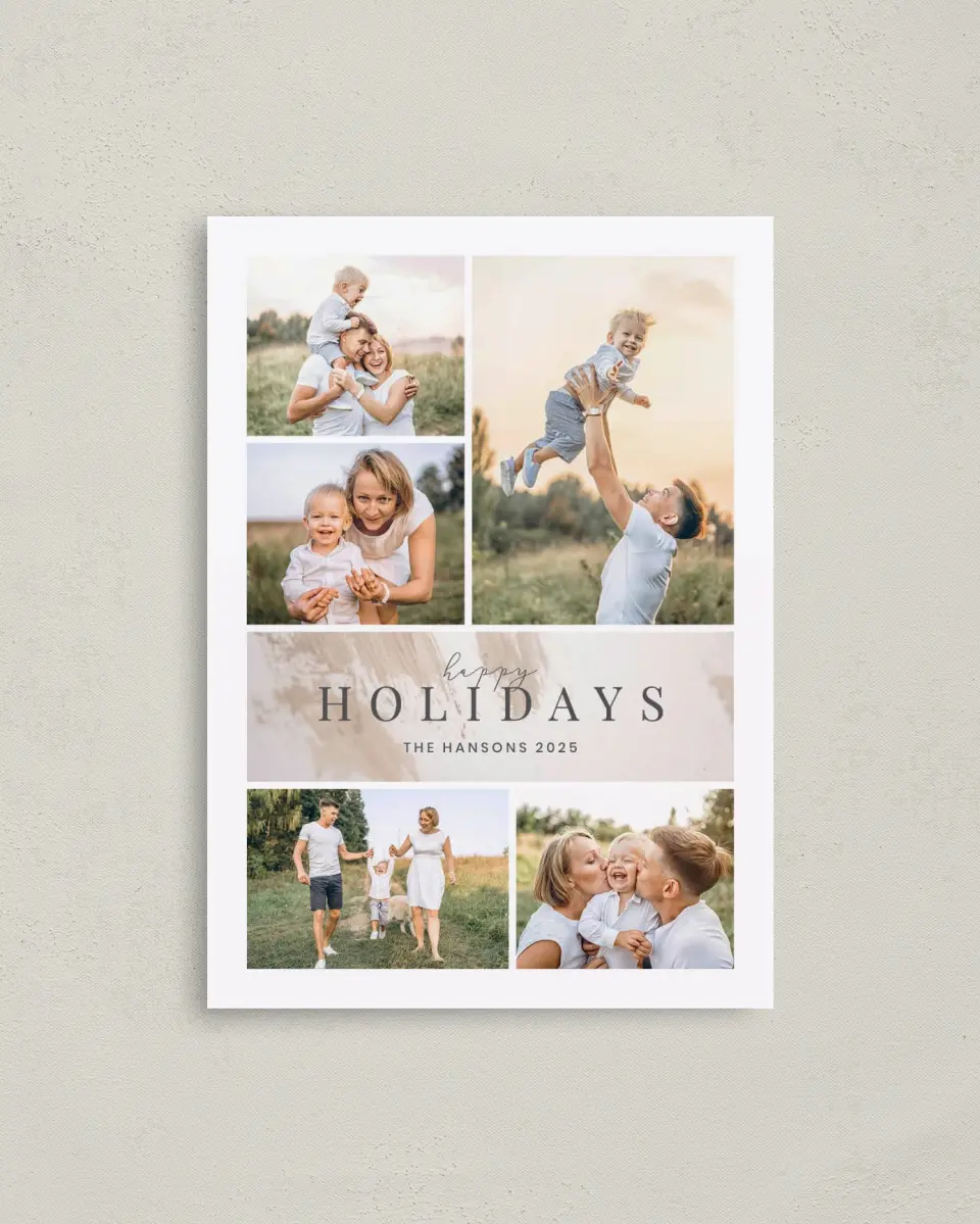 This is a 4" x 5.6" Christmas Card called Brushed Holiday printed in full color on Premium Smooth paper