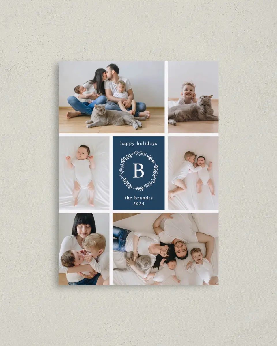 This is a 4" x 5.6" Christmas Card called Cheerful Grid printed in full color on Premium Smooth paper