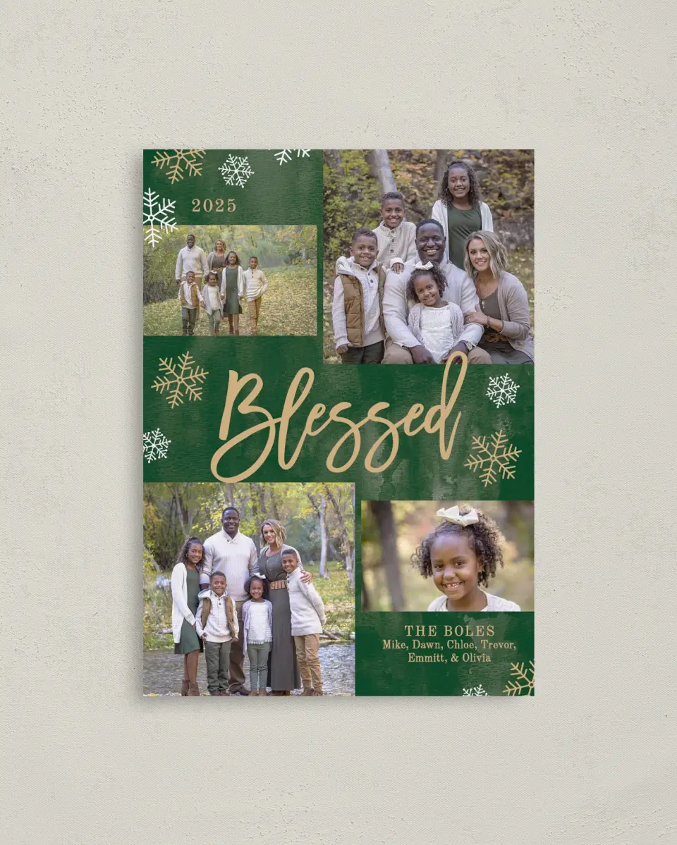This is a 4" x 5.6" Christmas Card called Snow Blessed printed in full color on Premium Smooth paper