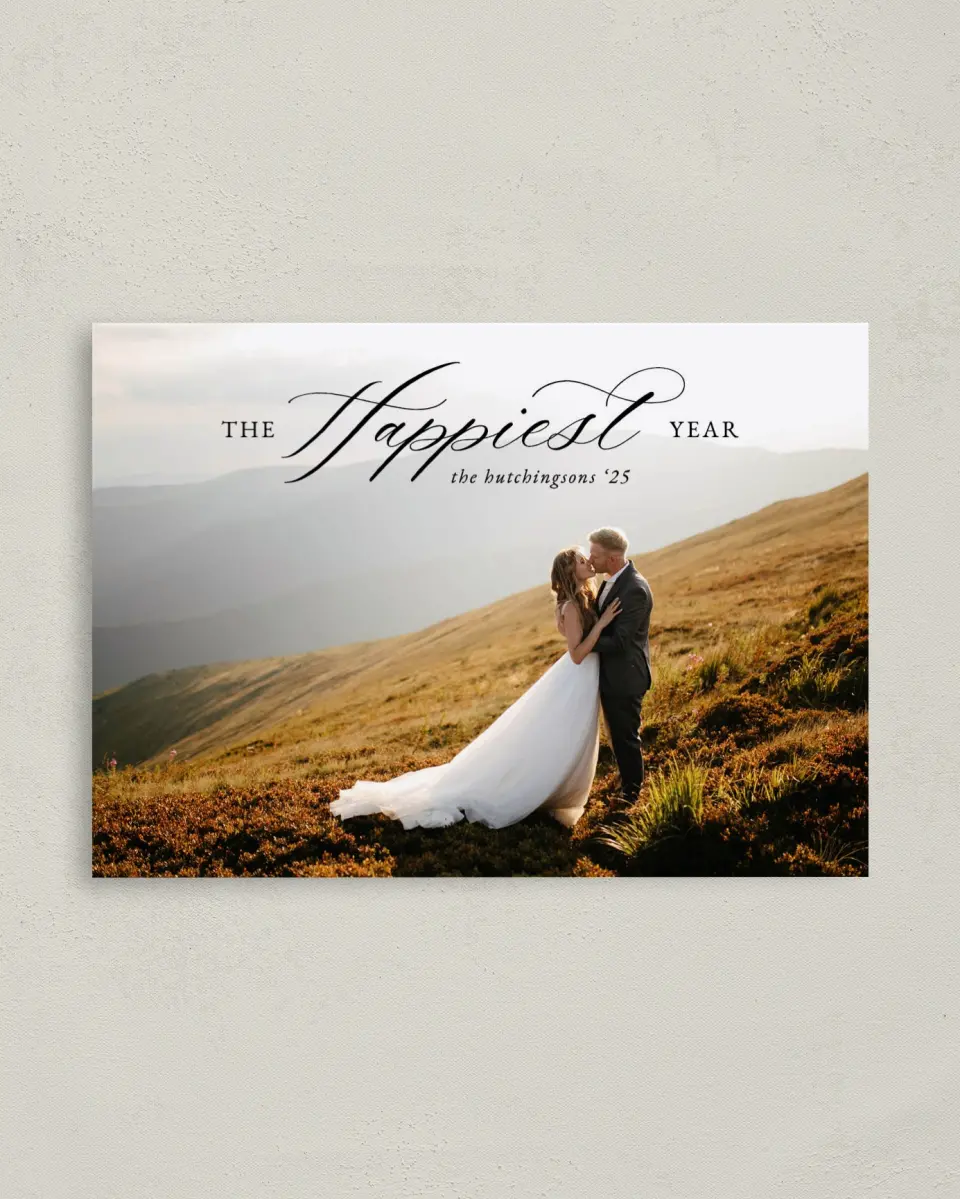 This is a 4" x 5.6" Christmas Card called Happiest Year printed in full color on Premium Smooth paper