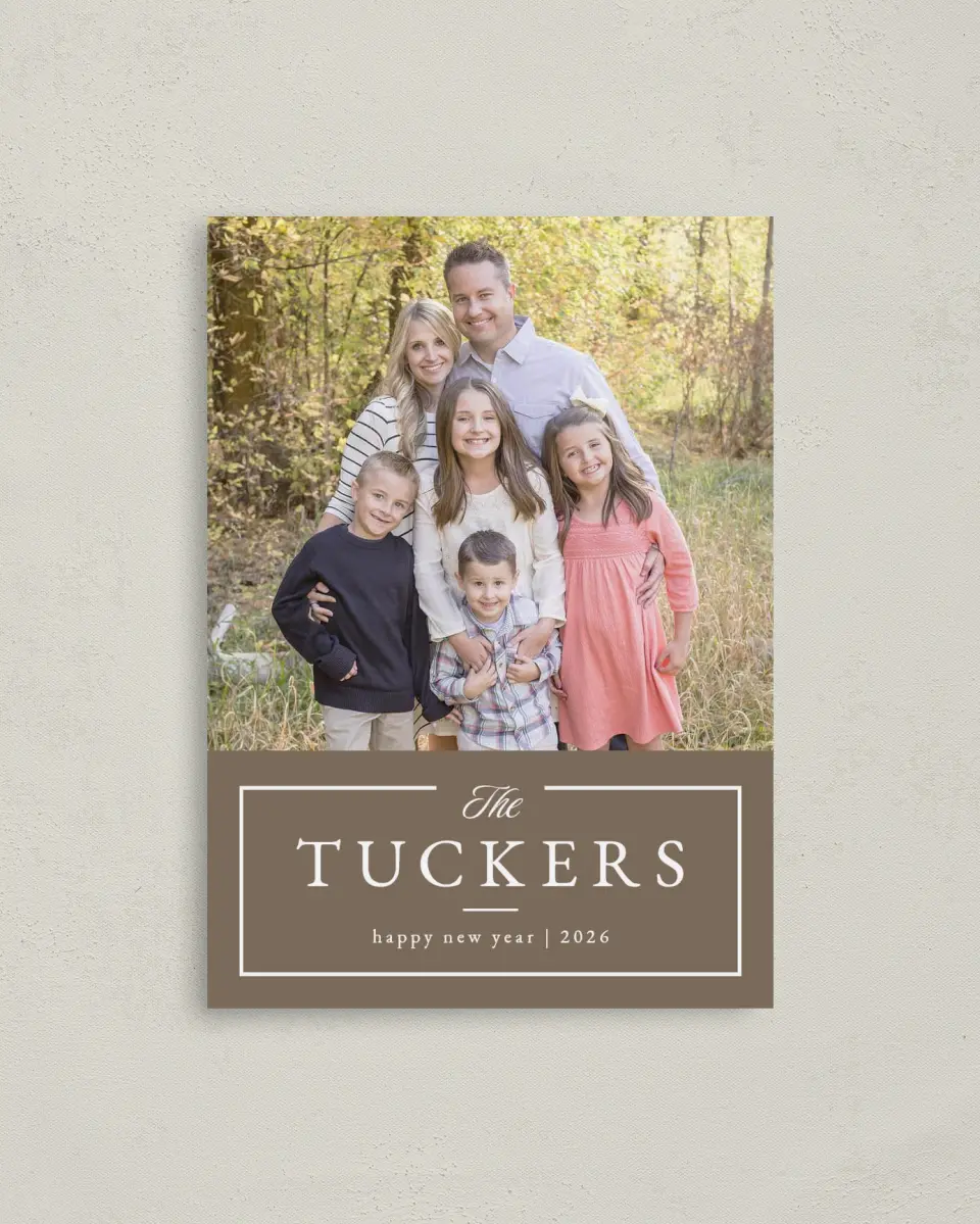 This is a 4" x 5.6" Christmas Card called Classy Name printed in full color on Premium Smooth paper