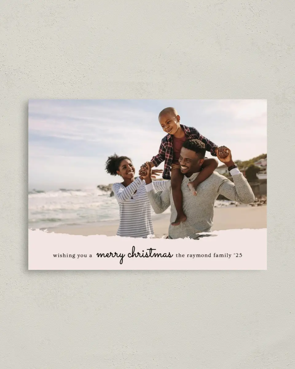 This is a 4" x 5.6" Christmas Card called Brushed Wishes printed in full color on Premium Smooth paper