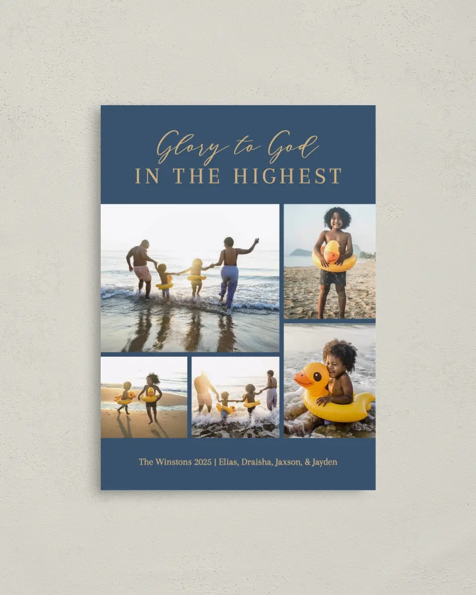 This is a 4" x 5.6" Christmas Card called Glory to God printed in full color on Premium Smooth paper