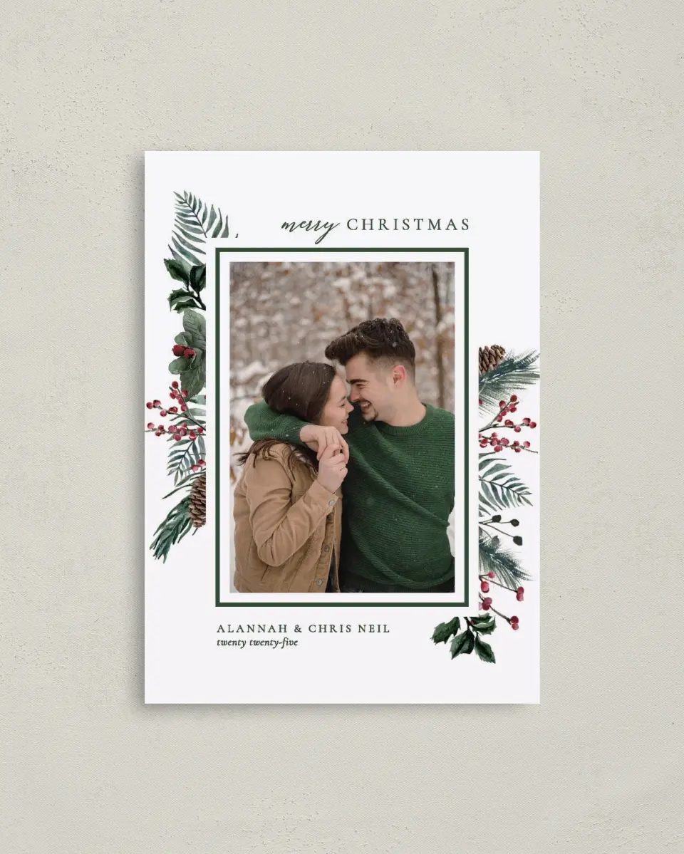 This is a 4" x 5.6" Christmas Card called Festive Note printed in full color on Premium Smooth paper
