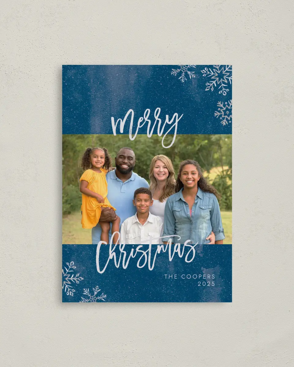 This is a 4" x 5.6" Christmas Card called Fresh Snowfall printed in full color on Premium Smooth paper