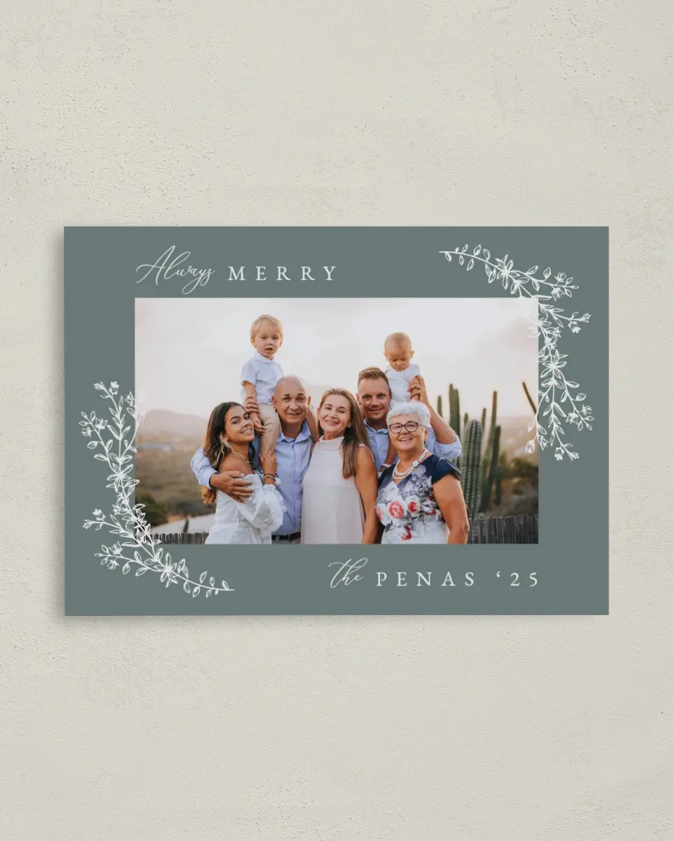 This is a 4" x 5.6" Christmas Card called Always Merry printed in full color on Premium Smooth paper