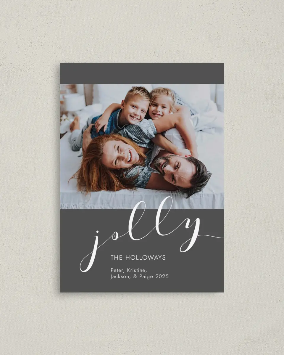 This is a 4" x 5.6" Christmas Card called So Jolly printed in full color on Premium Smooth paper