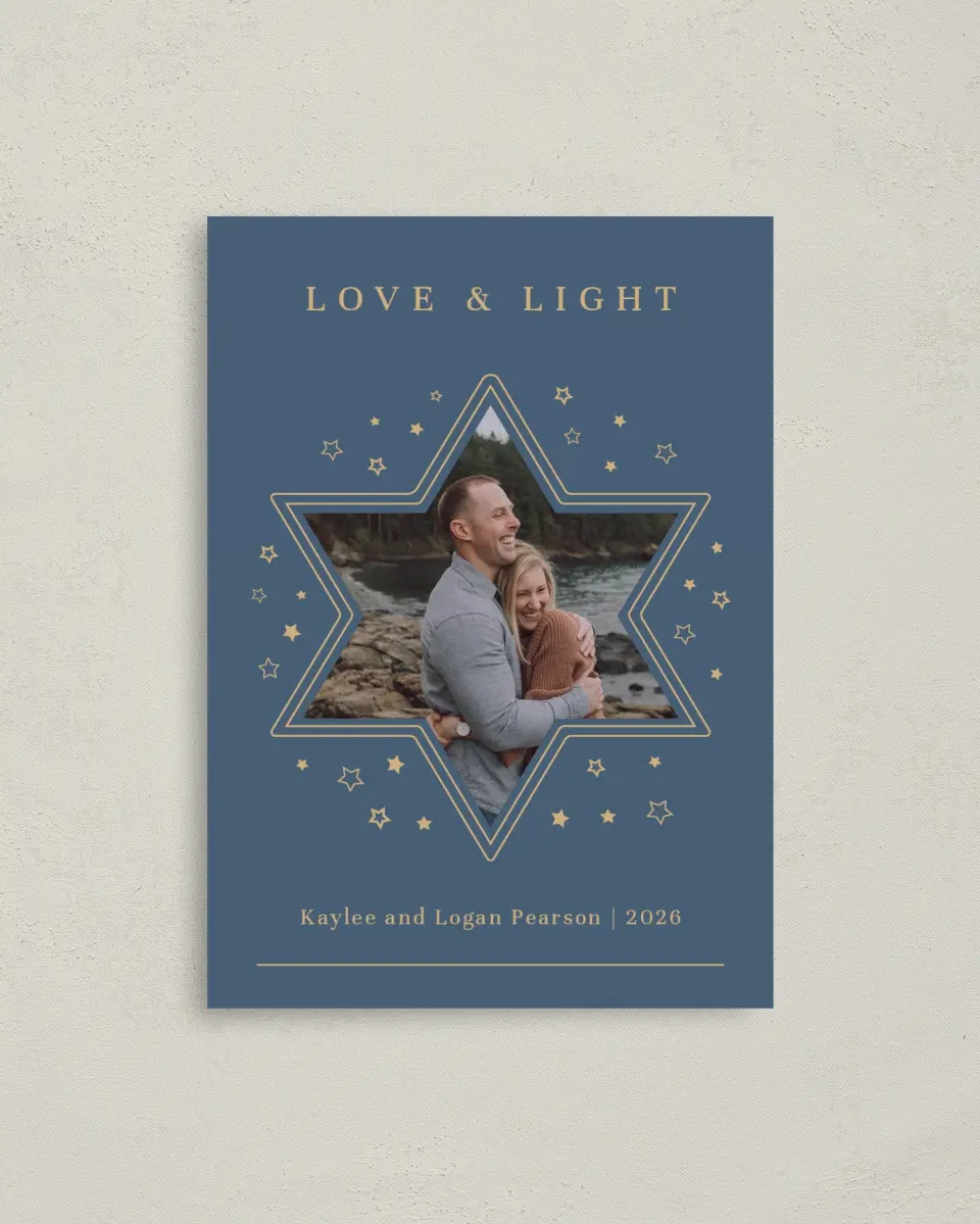 This is a 4" x 5.6" Hanukkah Card called Graphic Star printed in full color on Premium Smooth paper