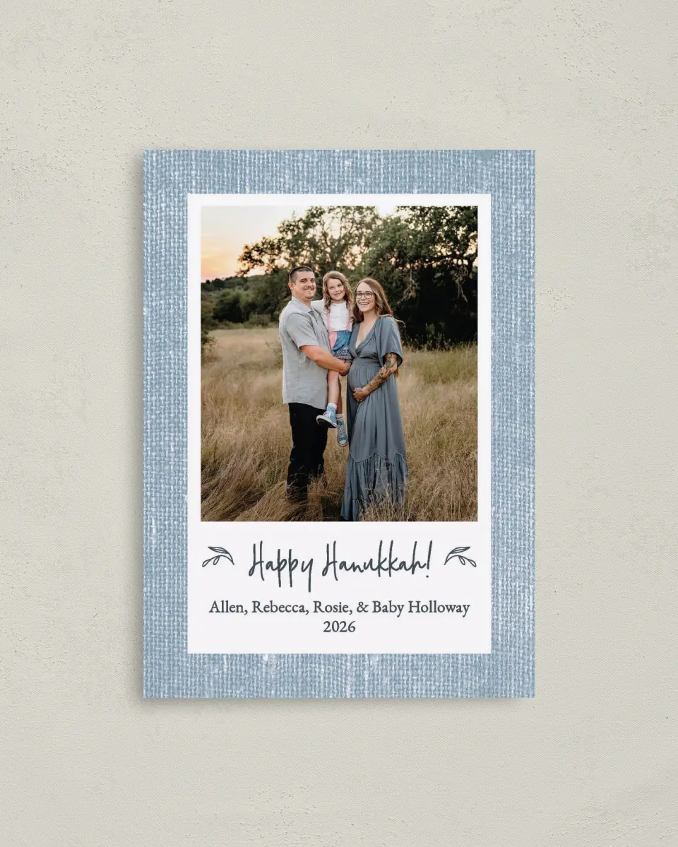 This is a 4" x 5.6" Hanukkah Card called Burlap Holidays printed in full color on Premium Smooth paper