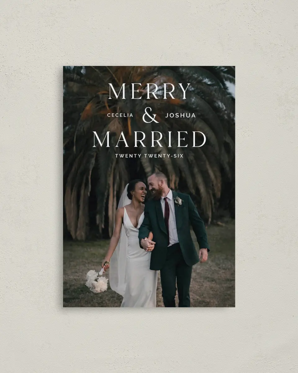 This is a 4" x 5.6" Christmas Card called Boldly Married printed in full color on Premium Smooth paper