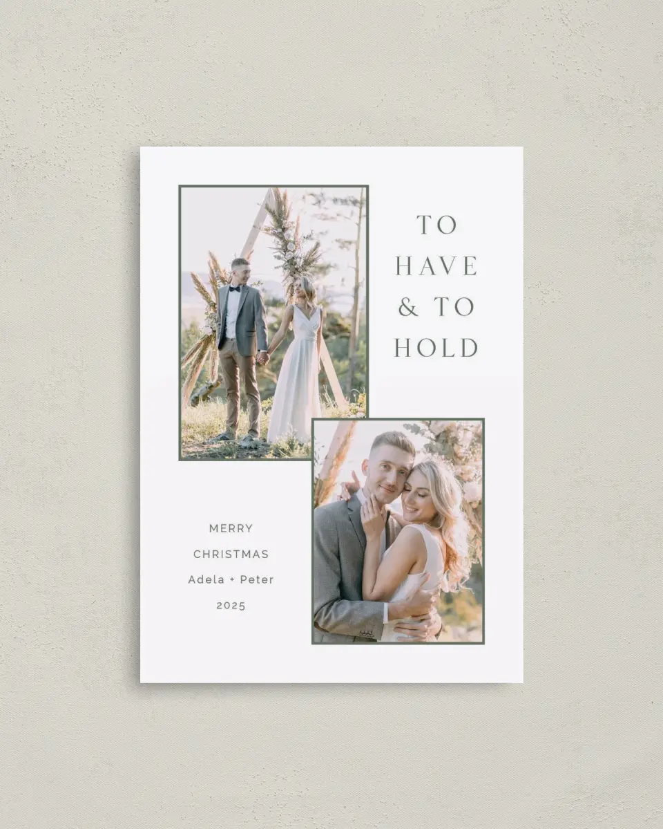 This is a 4" x 5.6" Christmas Card called Holding Christmas printed in full color on Premium Smooth paper
