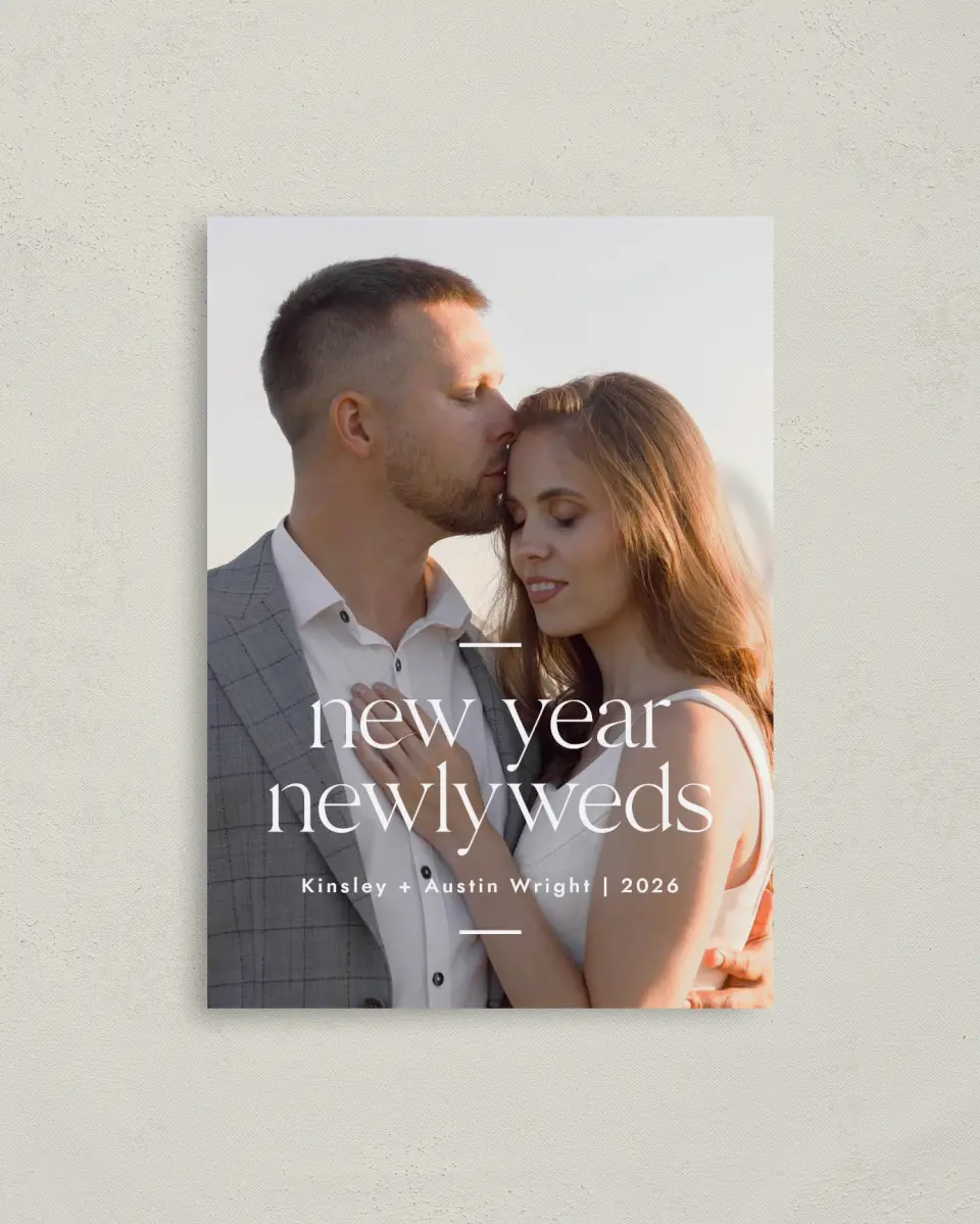 This is a 4" x 5.6" Christmas Card called Newlywed Year printed in full color on Premium Smooth paper