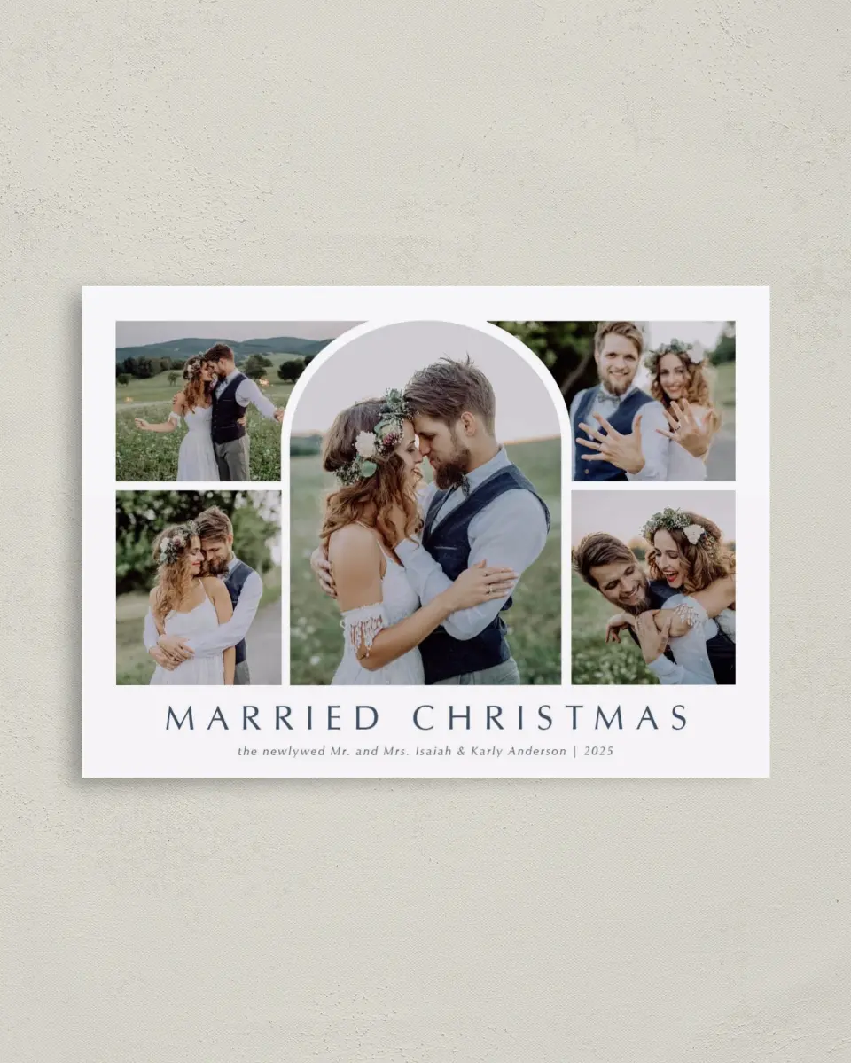 This is a 4" x 5.6" Christmas Card called Married Arch printed in full color on Premium Smooth paper