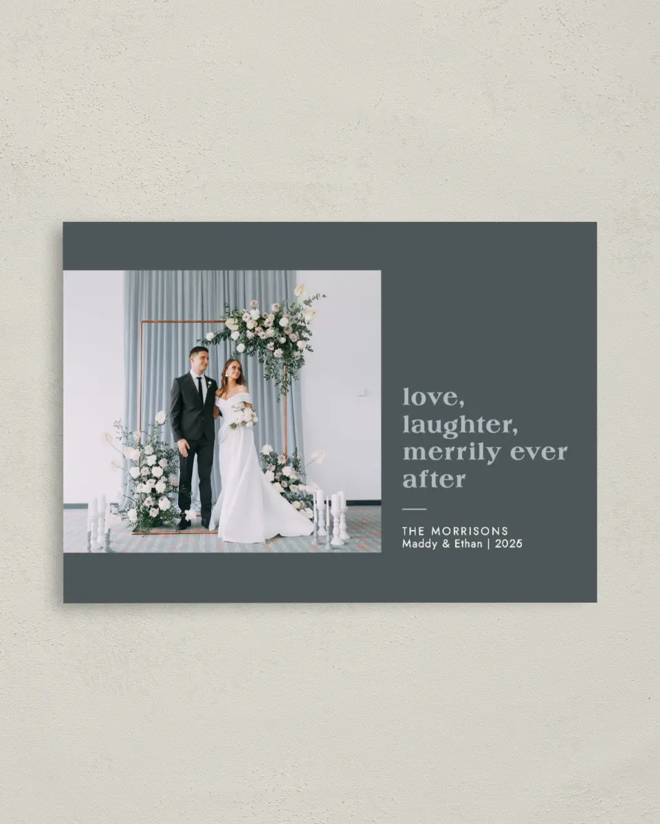 This is a 4" x 5.6" Christmas Card called Merry Laughter printed in full color on Premium Smooth paper