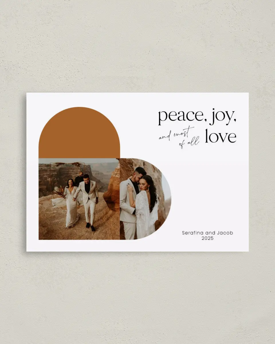 This is a 4" x 5.6" Christmas Card called Most of All Love printed in full color on Premium Smooth paper