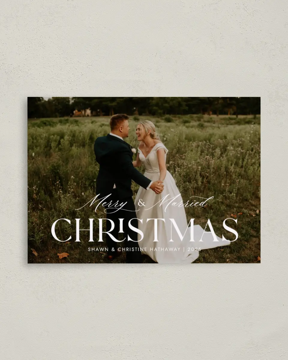 This is a 4" x 5.6" Christmas Card called Scripted Merry printed in full color on Premium Smooth paper