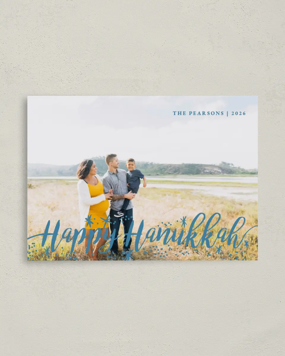This is a 4" x 5.6" Hanukkah Card called Holiday Sparkles printed in full color on Premium Smooth paper
