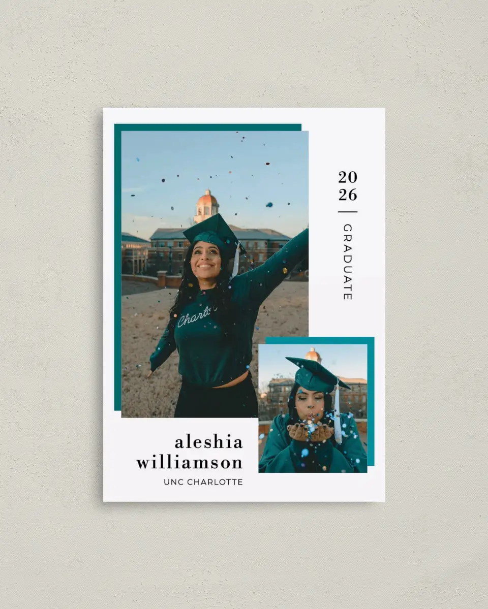 This is a 4" x 5.6" Graduation Announcement Postcard called Fun Celebration printed in full color on Soft Touch Finish paper