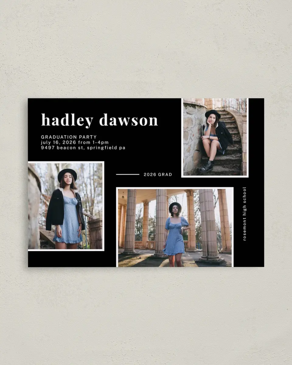 This is a 4" x 5.6" Graduation Announcement Postcard called Unstoppable Grad printed in full color on Soft Touch Finish paper