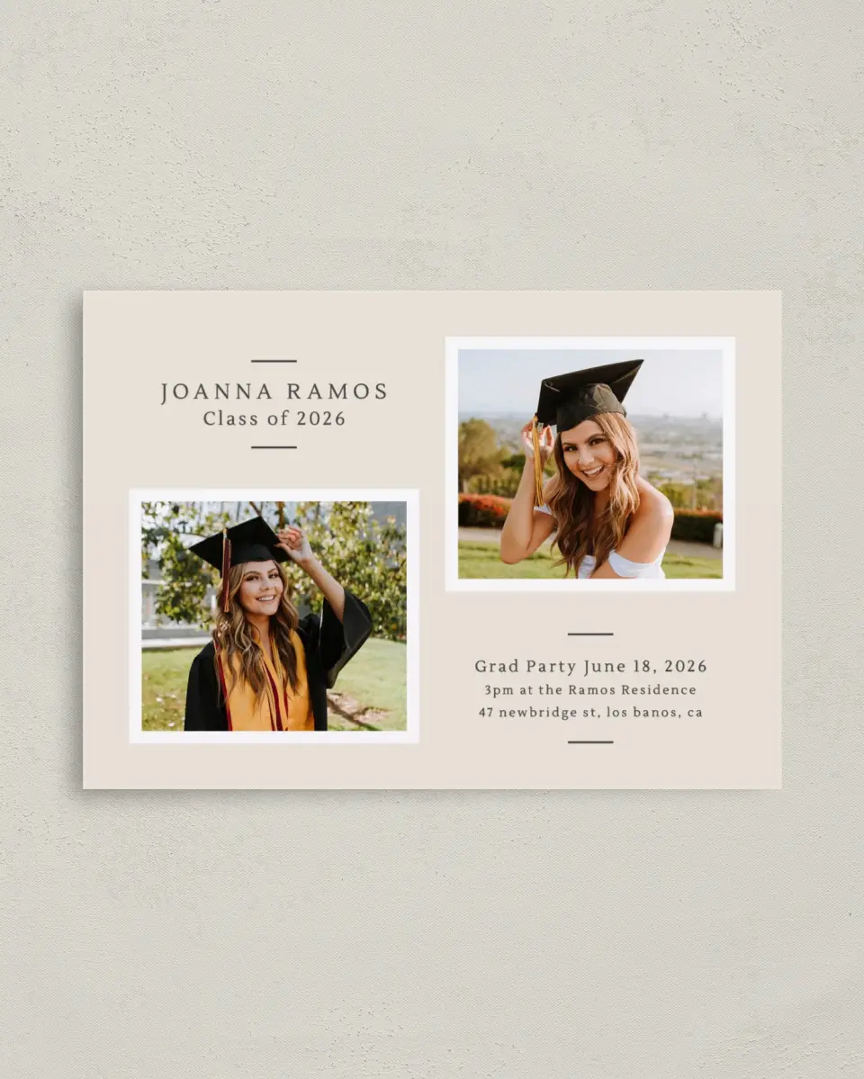 This is a 4" x 5.6" Graduation Announcement Postcard called Classy Year printed in full color on Soft Touch Finish paper