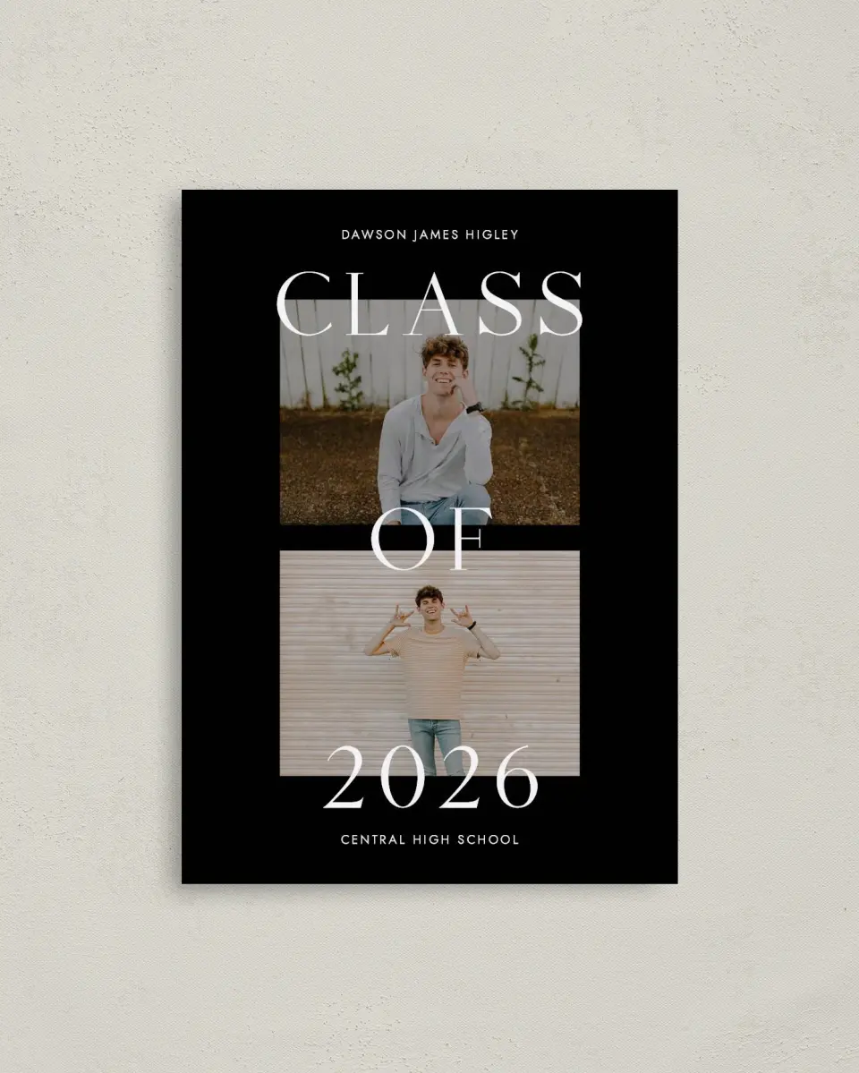 This is a 4" x 5.6" Graduation Announcement Postcard called Cool Class printed in full color on Soft Touch Finish paper