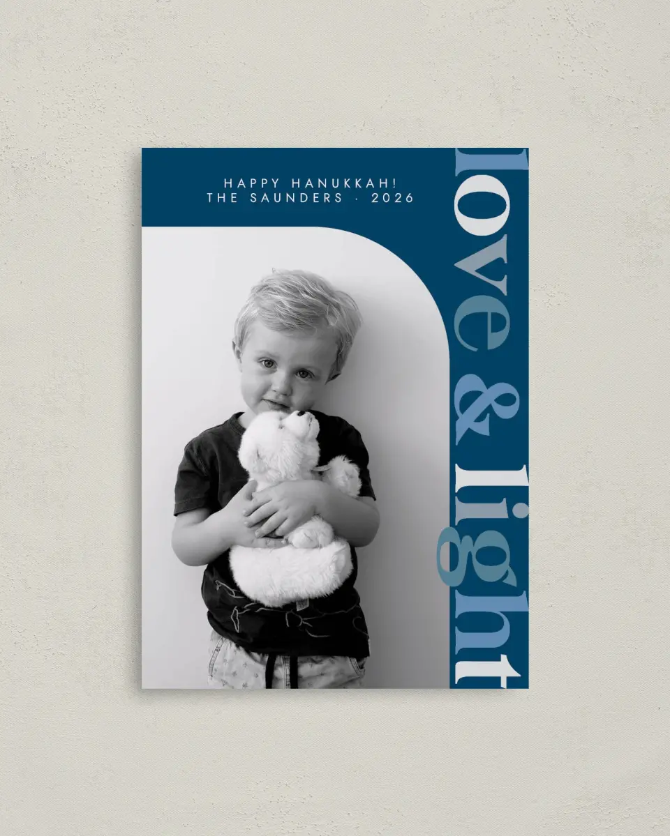 This is a 4" x 5.6" Hanukkah Card called Love & Light printed in full color on Premium Smooth paper