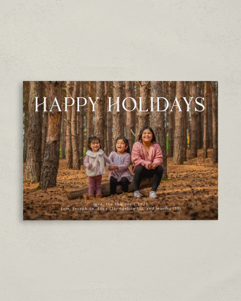 This is a 4" x 5.6" Christmas Card called Holiday Happiness printed in full color on Premium Smooth paper