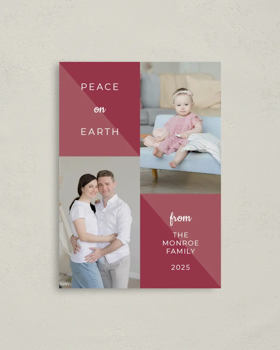 This is a 4" x 5.6" Christmas Card called Slice of Peace printed in full color on Premium Smooth paper