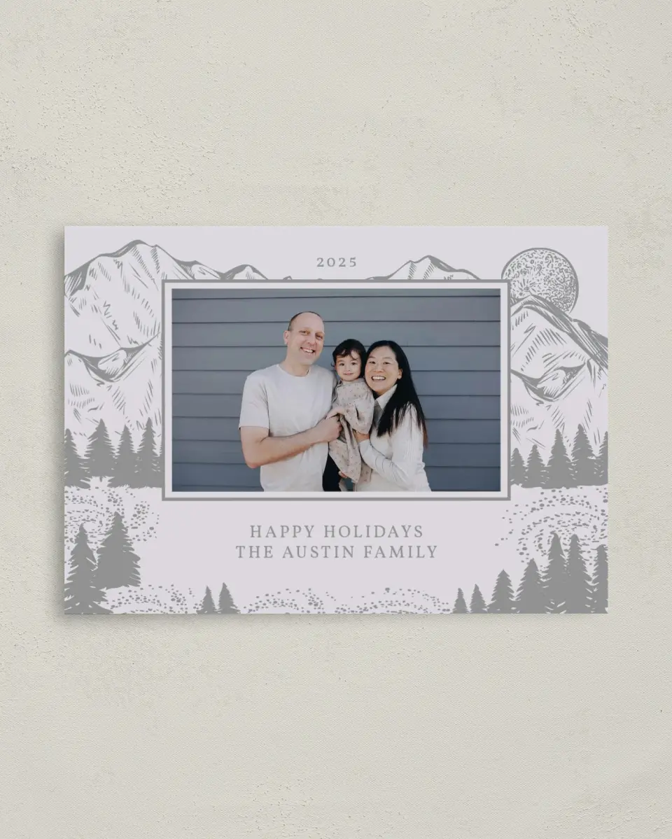 This is a 4" x 5.6" Christmas Card called Peak Panorama printed in full color on Premium Smooth paper