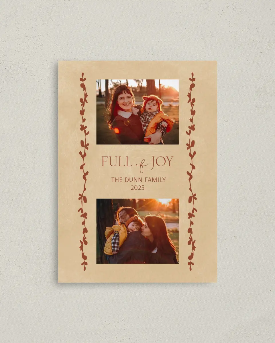 This is a 4" x 5.6" Christmas Card called Full of Joy printed in full color on Premium Smooth paper