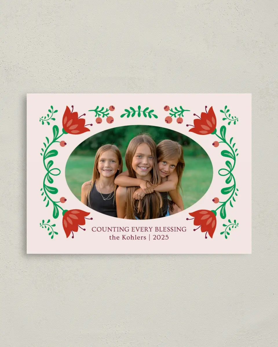 This is a 4" x 5.6" Christmas Card called Counting Every Blessing printed in full color on Premium Smooth paper