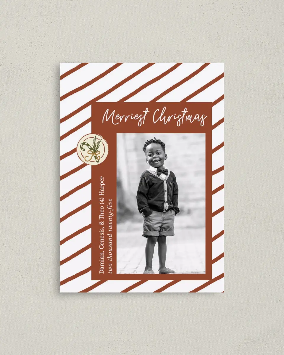 This is a 4" x 5.6" Christmas Card called Sweet Season printed in full color on Premium Smooth paper