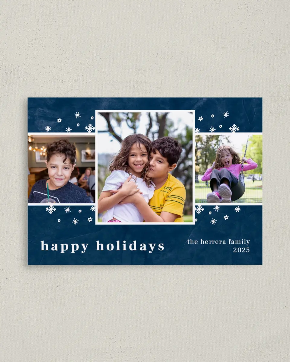 This is a 4" x 5.6" Christmas Card called Softly Snowing printed in full color on Premium Smooth paper