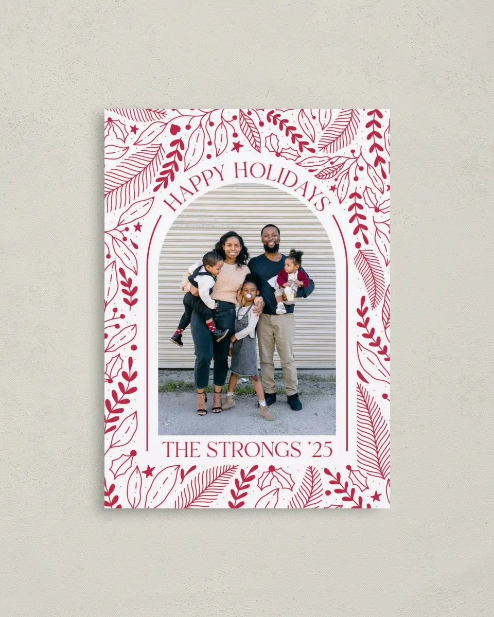 This is a 4" x 5.6" Christmas Card called Holiday Cheer printed in full color on Premium Smooth paper