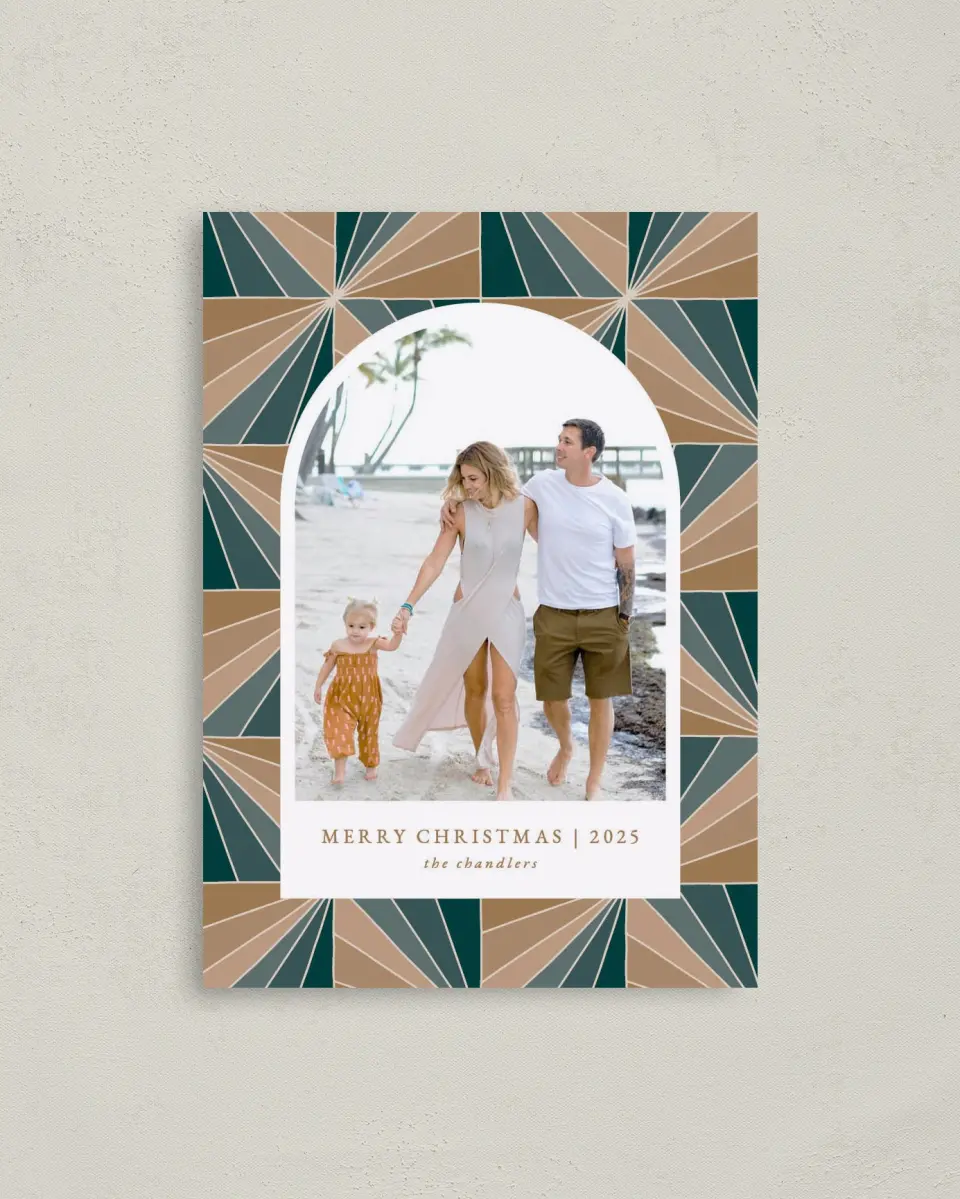 This is a 4" x 5.6" Christmas Card called Geo Wishes printed in full color on Premium Smooth paper