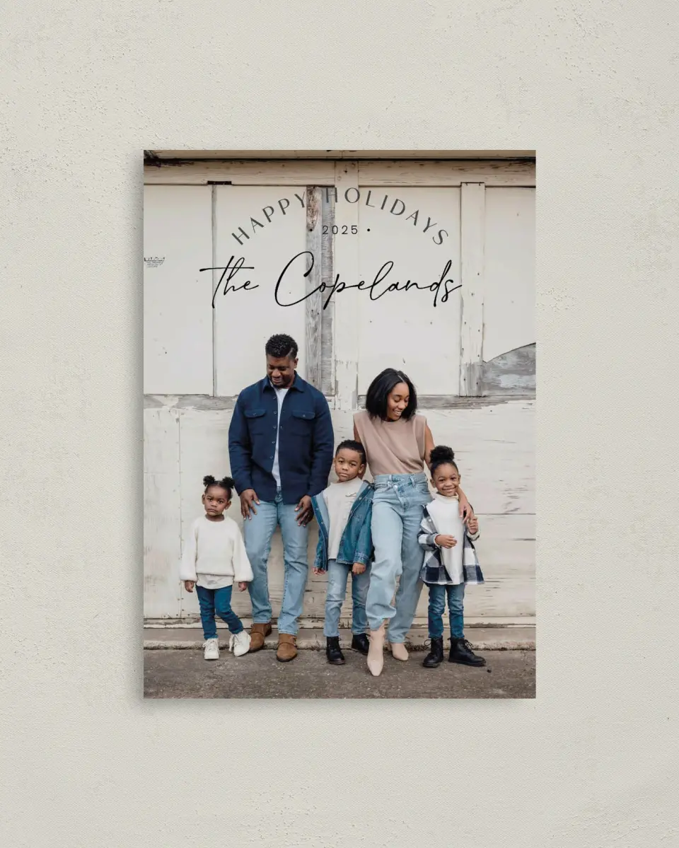 This is a 4" x 5.6" Christmas Card called Festive Family printed in full color on Premium Smooth paper