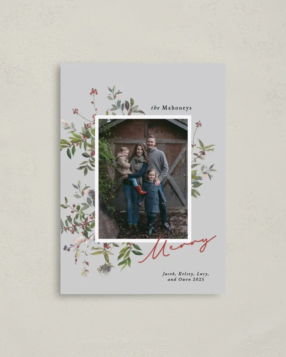 This is a 4" x 5.6" Christmas Card called Blessed Boughs printed in full color on Premium Smooth paper